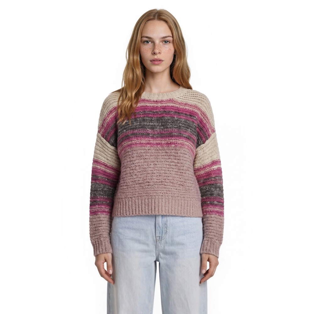 Pilcro Anthropologie Sweater Womens Size Small Pink Stripe Chunky Wool Bld Italy